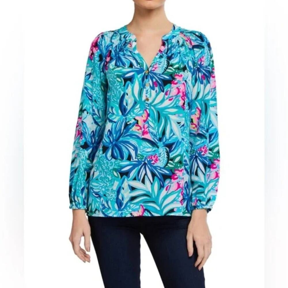 Lilly Pulitzer Elsa Silk Top-Maldives Hype It Up sz S